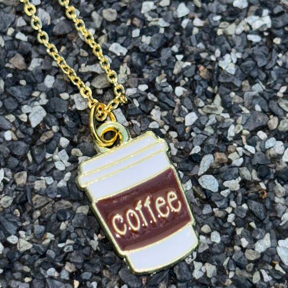 Gold Plated Coffee Charm Necklace and Gold Plated Red Wine Charm Necklace - Picture 7 of 8
